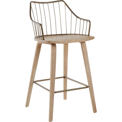 Winston 26" Counter Stool in White Washed Wood & Antique Copper Metal